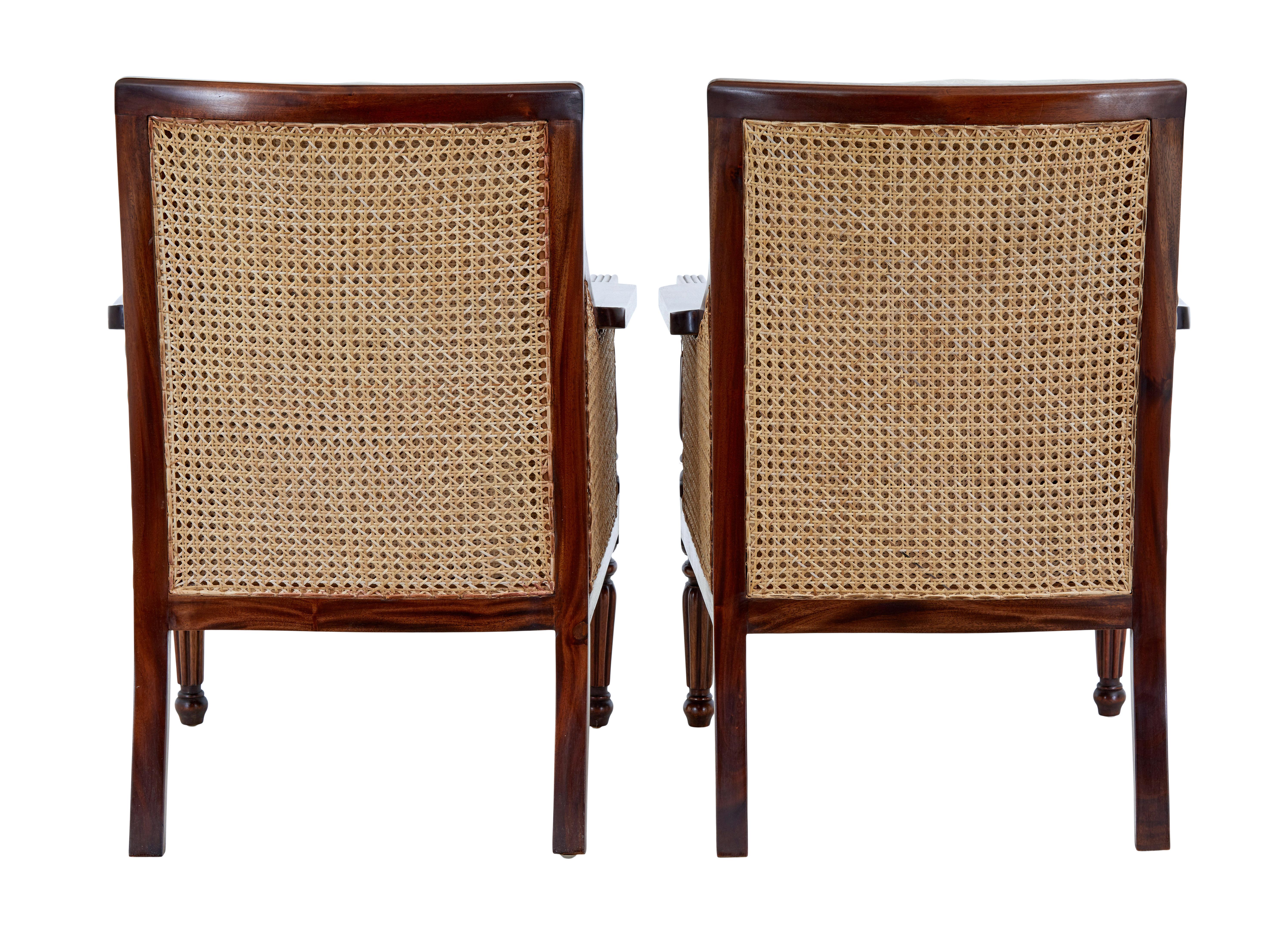 English Pair of Bergere Cane Work Lounge Chairs