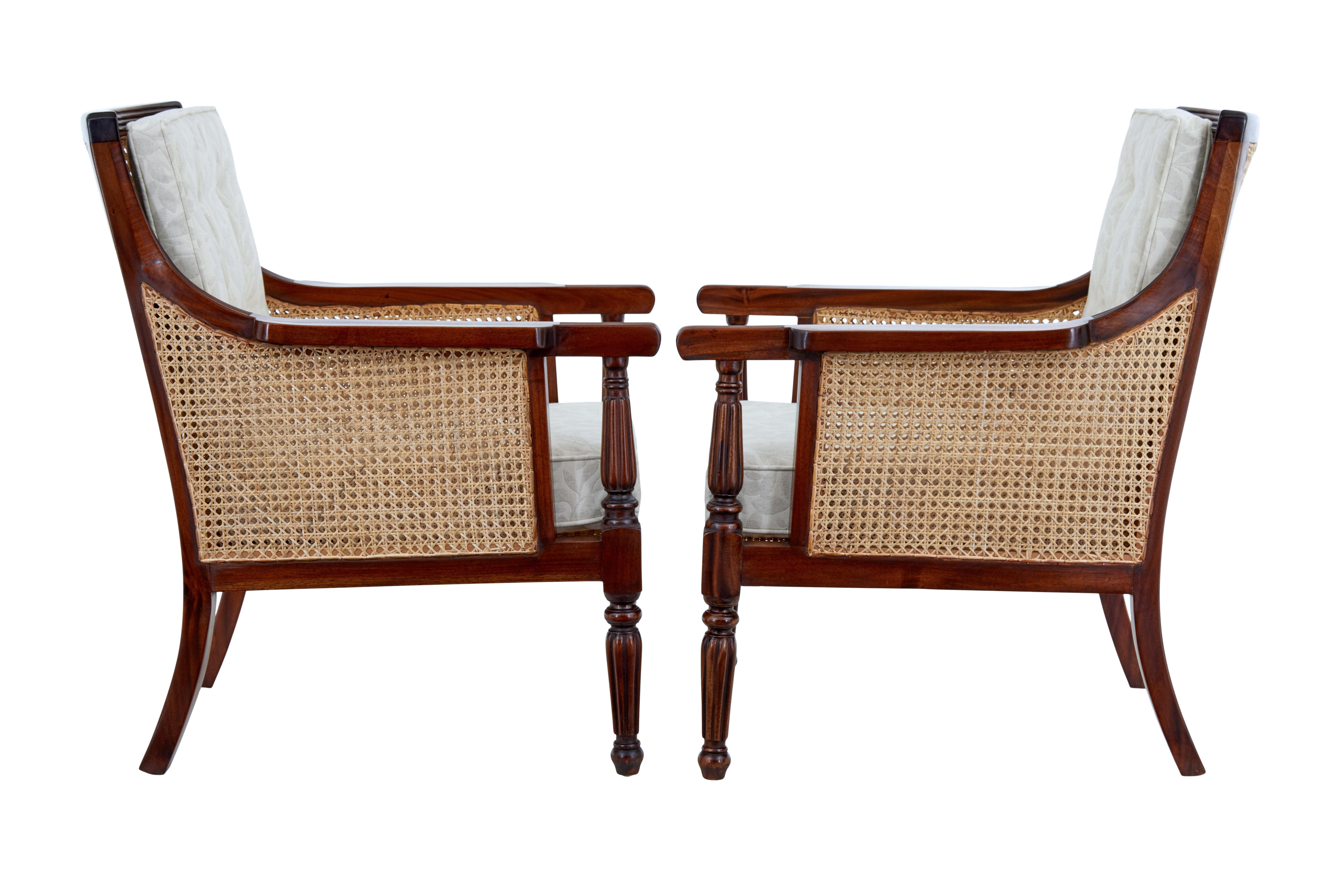 Caning Pair of Bergere Cane Work Lounge Chairs