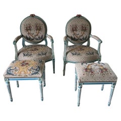 Antique Pair of  Bergere chair with ottoman style XVI wood painted