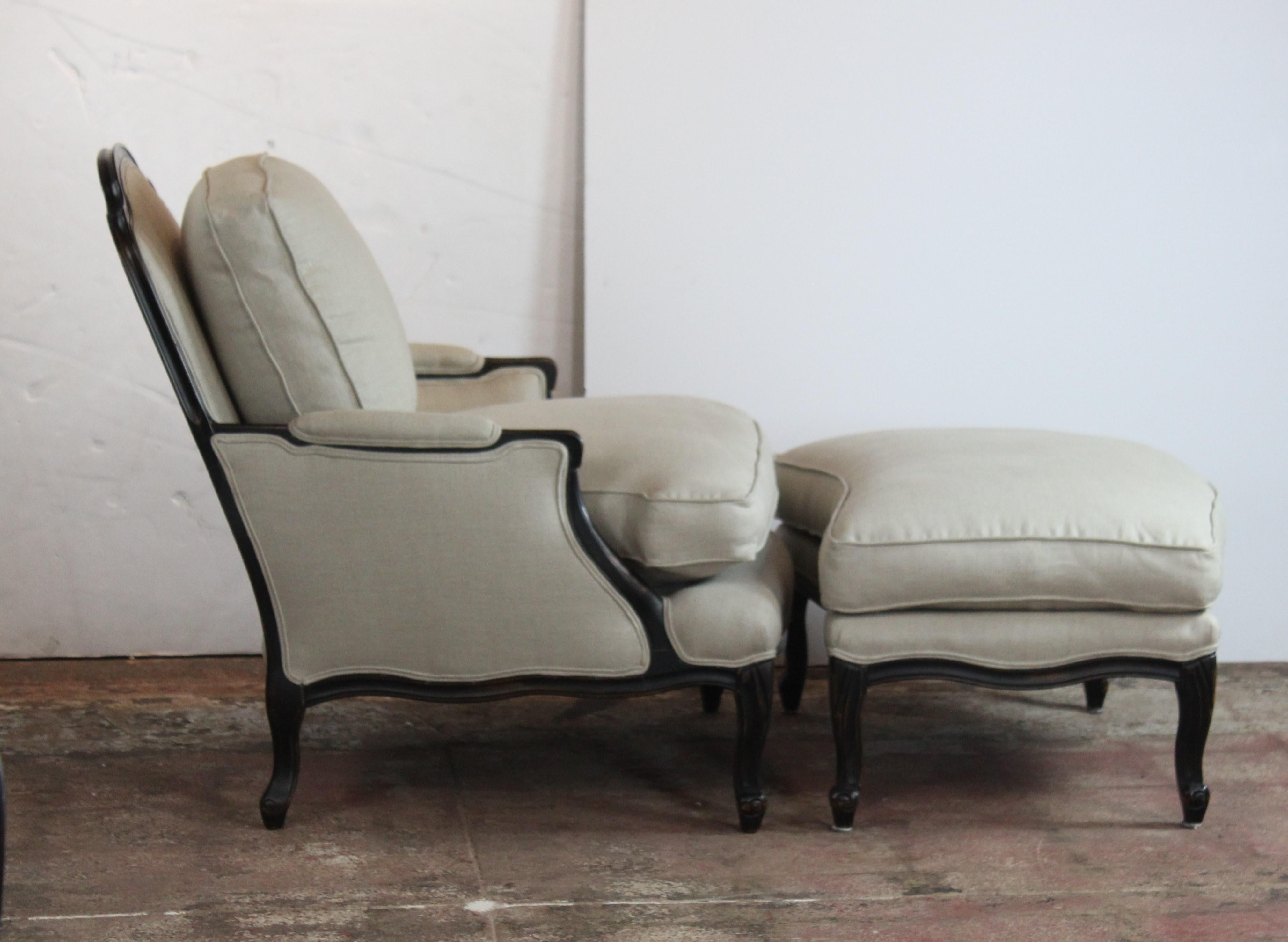 American Pair of Bergère Chairs and Ottoman