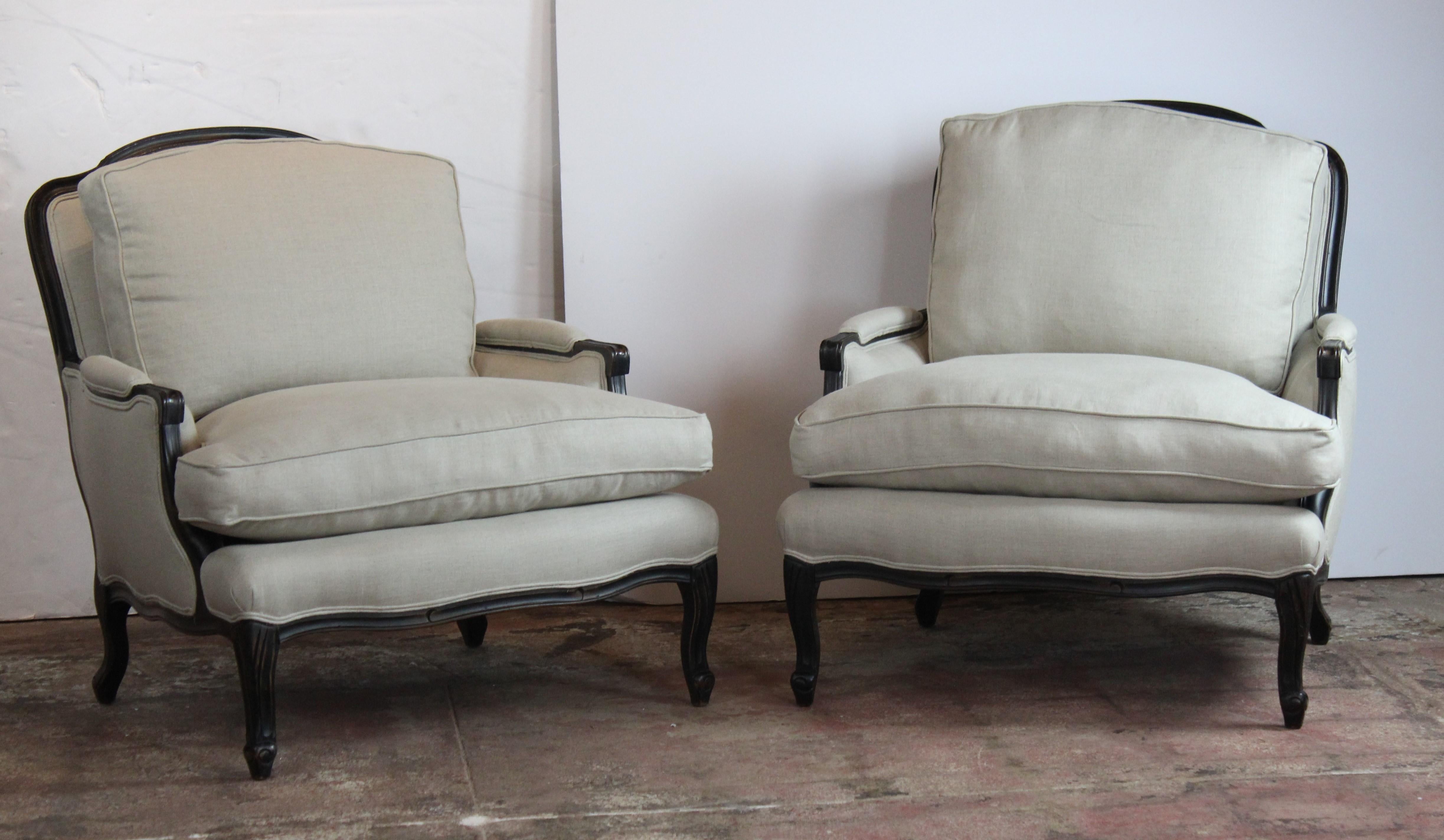 20th Century Pair of Bergère Chairs and Ottoman