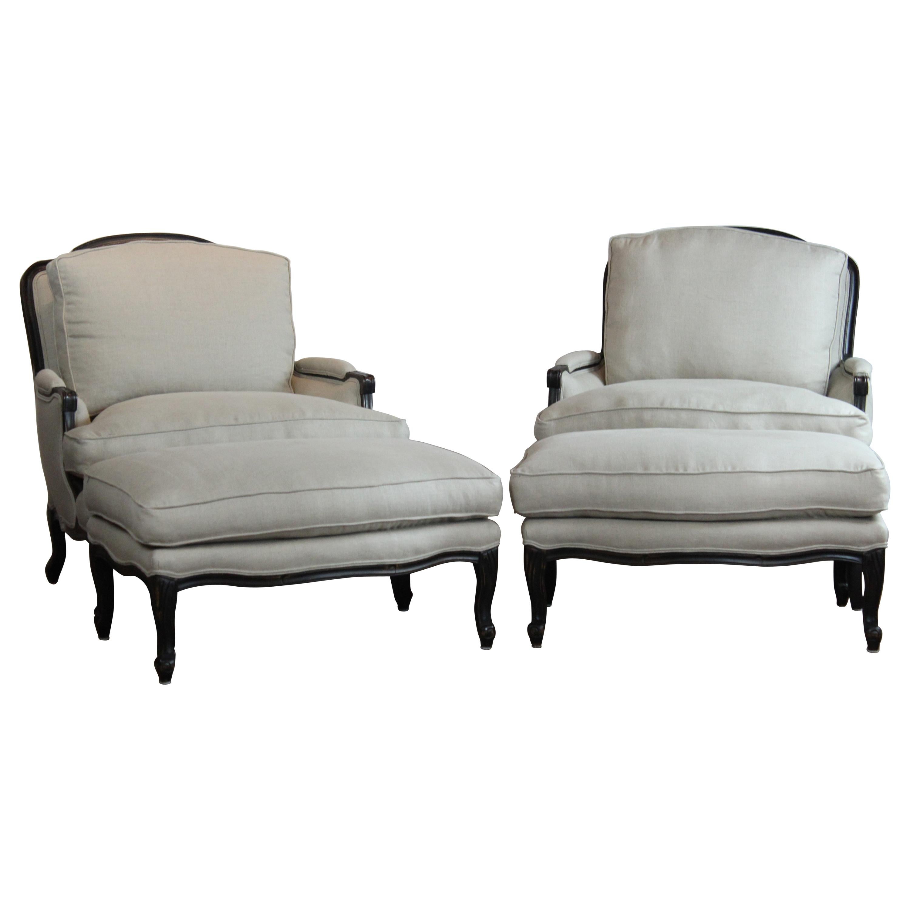 Pair of Bergère Chairs and Ottoman