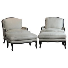 Pair of Bergère Chairs and Ottoman