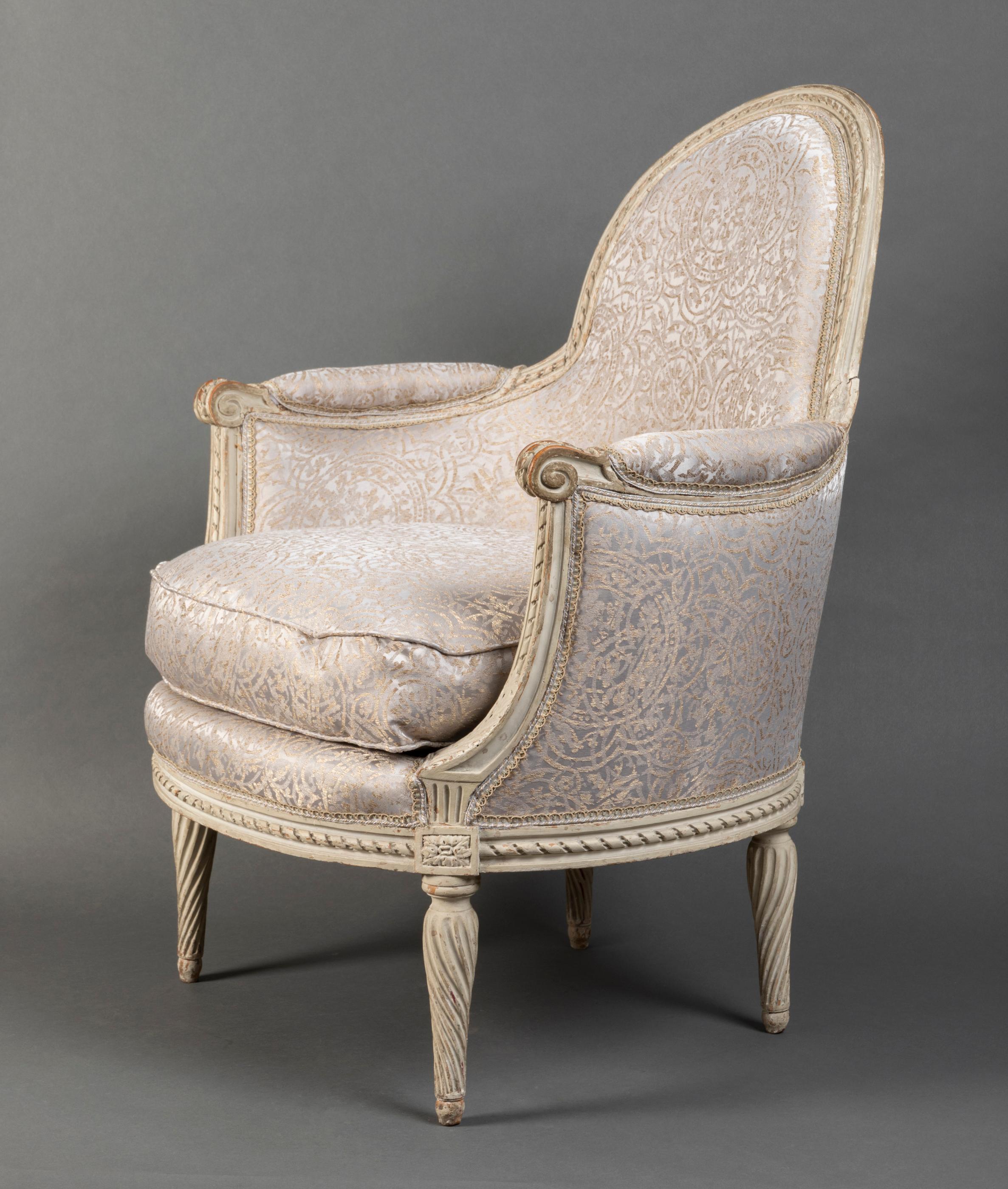 French Pair of Bergère Chairs from the Louis XVI Period Stamped, Delanois, 18th Century For Sale