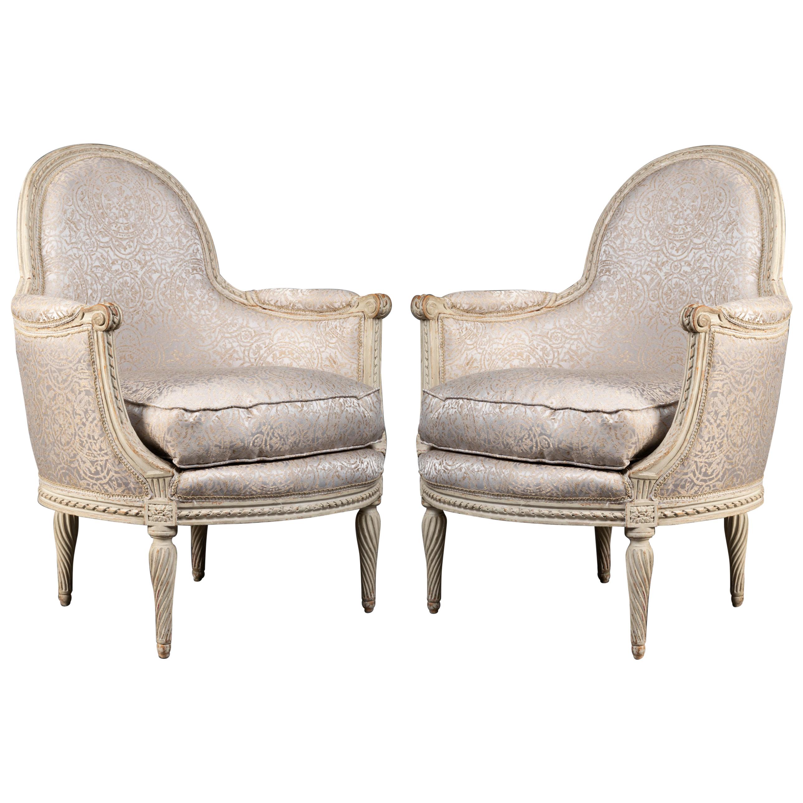 Pair of Bergère Chairs from the Louis XVI Period Stamped, Delanois, 18th Century For Sale