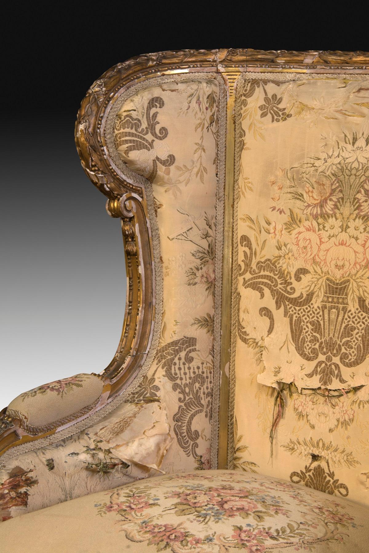 Pair of Bergère Chairs, Wood, Textile France, 19th Century 6