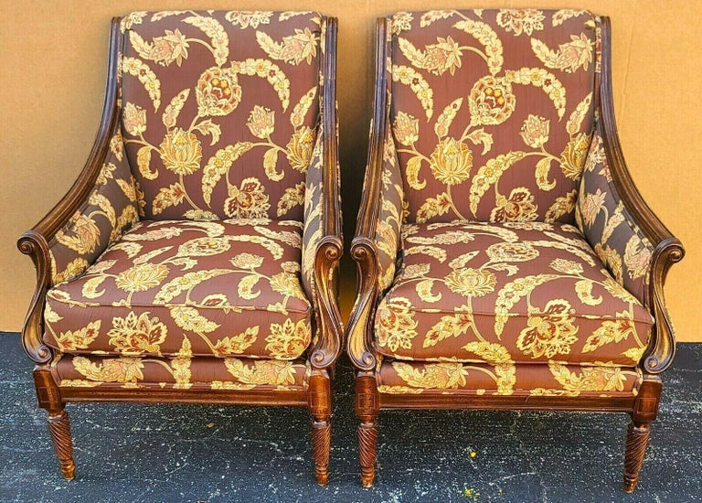 French Provincial Pair of Bergere Silk Armchairs by Robert Allen For Sale