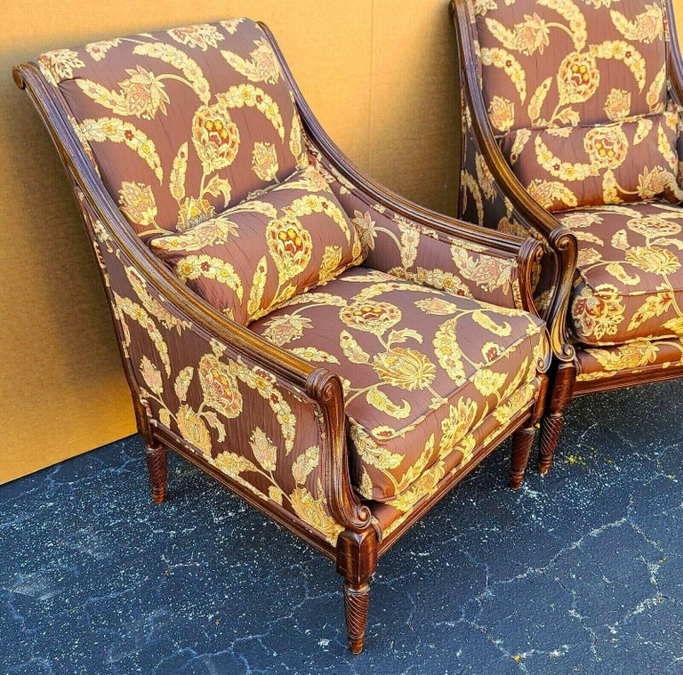 Pair of Bergere Silk Armchairs by Robert Allen In Good Condition For Sale In Lake Worth, FL