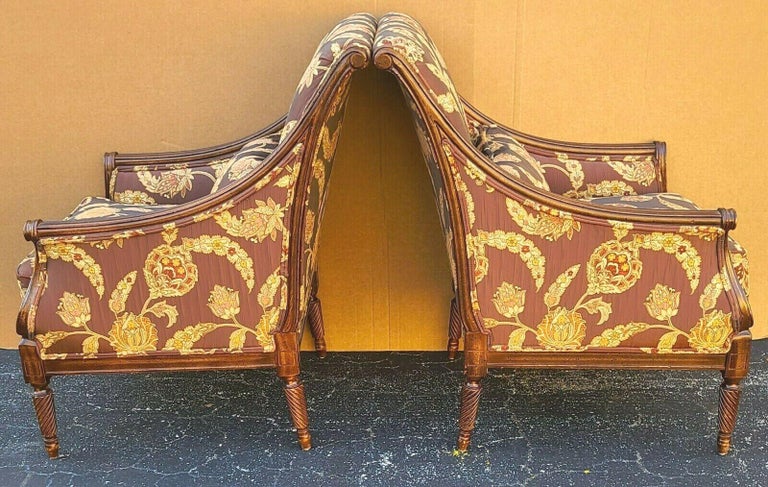 20th Century Pair of Bergere Silk Armchairs by Robert Allen For Sale