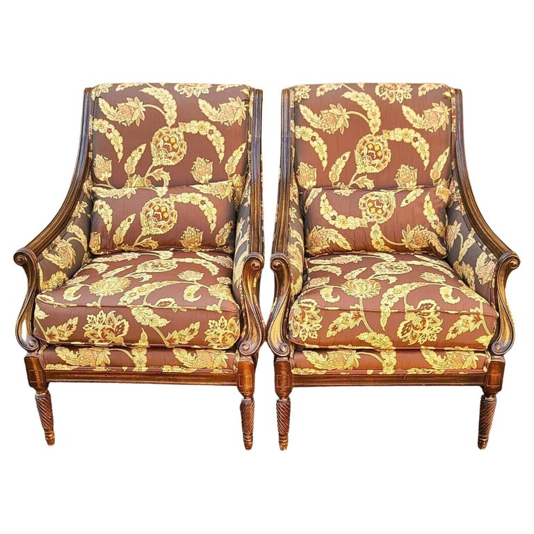 Pair of Bergere Silk Armchairs by Robert Allen For Sale
