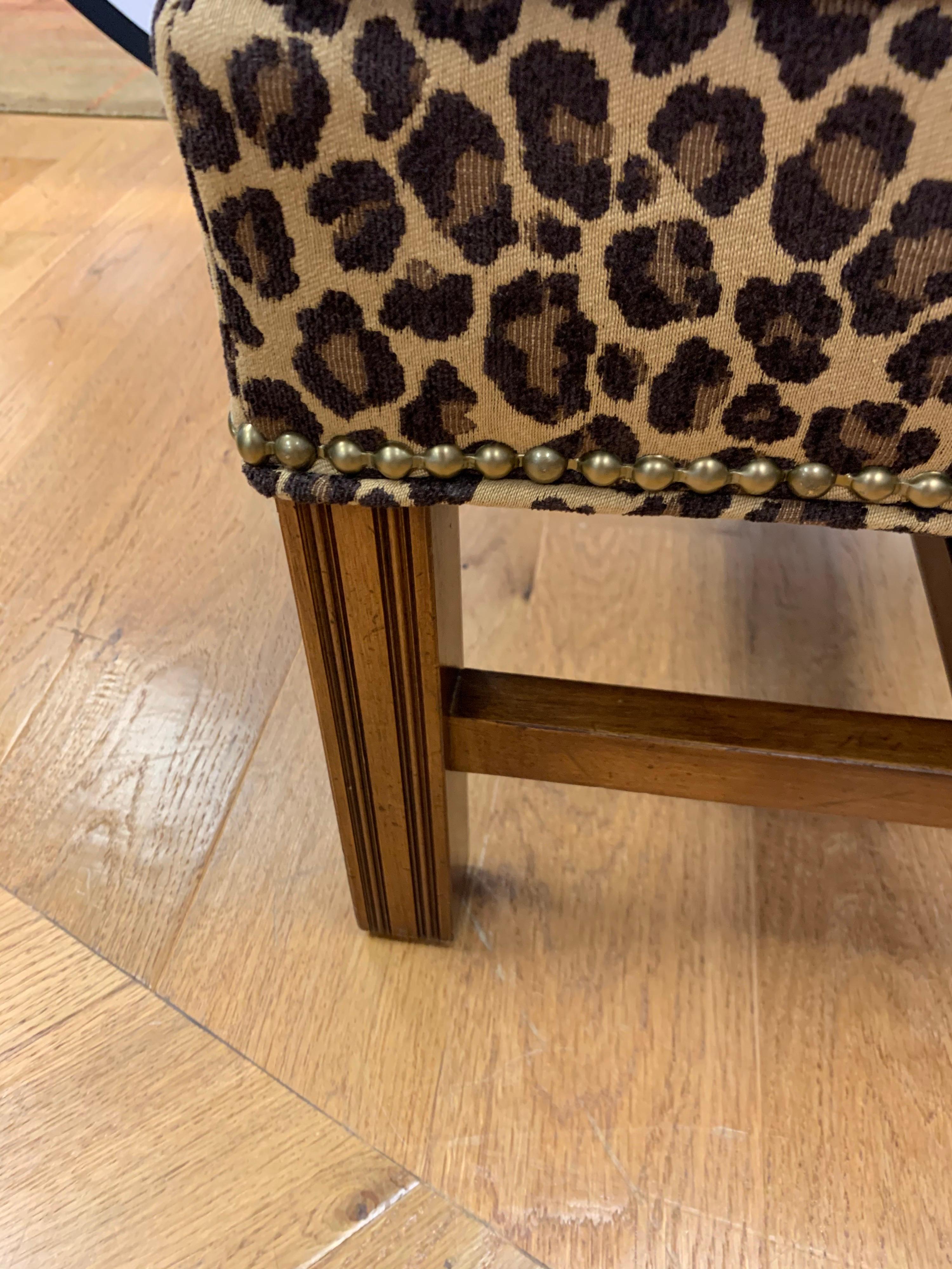 Pair of Berhardt Leopard Print Ottomans Stools Nailhead Newly Upholstered 5