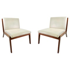Pair of Bernhardt Solid Walnut Lounge Chairs in Original Creme Fine Leather