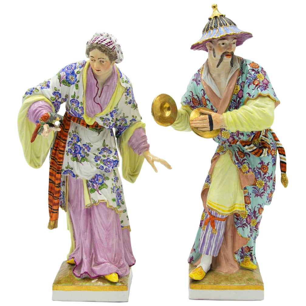 Pair of Berlin Porcelain Asian Couple Figures For Sale
