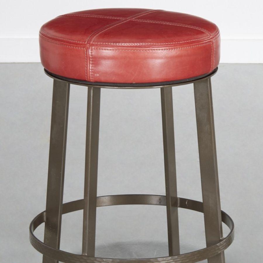 Berman Rosetti “Bon Bon” Swivel Counter Stools in Red Leather, Pair, Late 20th / Early 21st Century

A bold and stylish pair of “Bon Bon” counter stools by Berman Rosetti, crafted in the United States in the late 20th or early 21st century. These