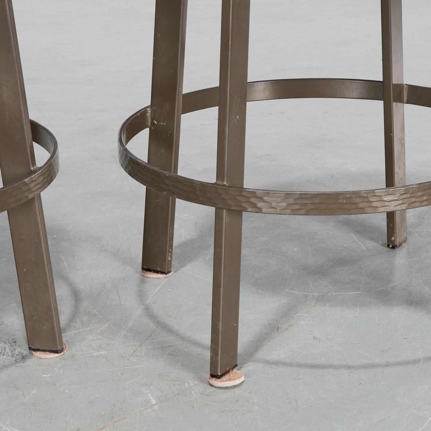Américain Pair of Berman Rosetti “Bon Bon” Red Leather Swivel Counter Stools, USA en vente