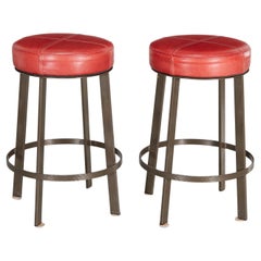 Pair of Berman Rosetti “Bon Bon” Red Leather Swivel Counter Stools, USA