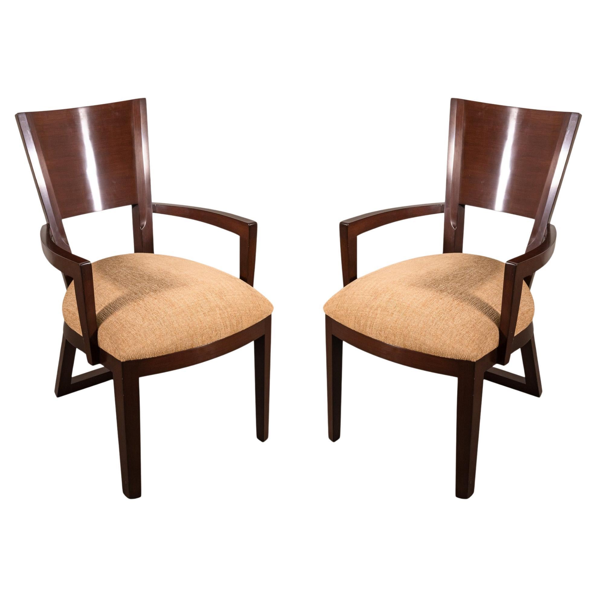 Pair of Berman Rossetti Contemporary Modern Dark Wood Armchairs