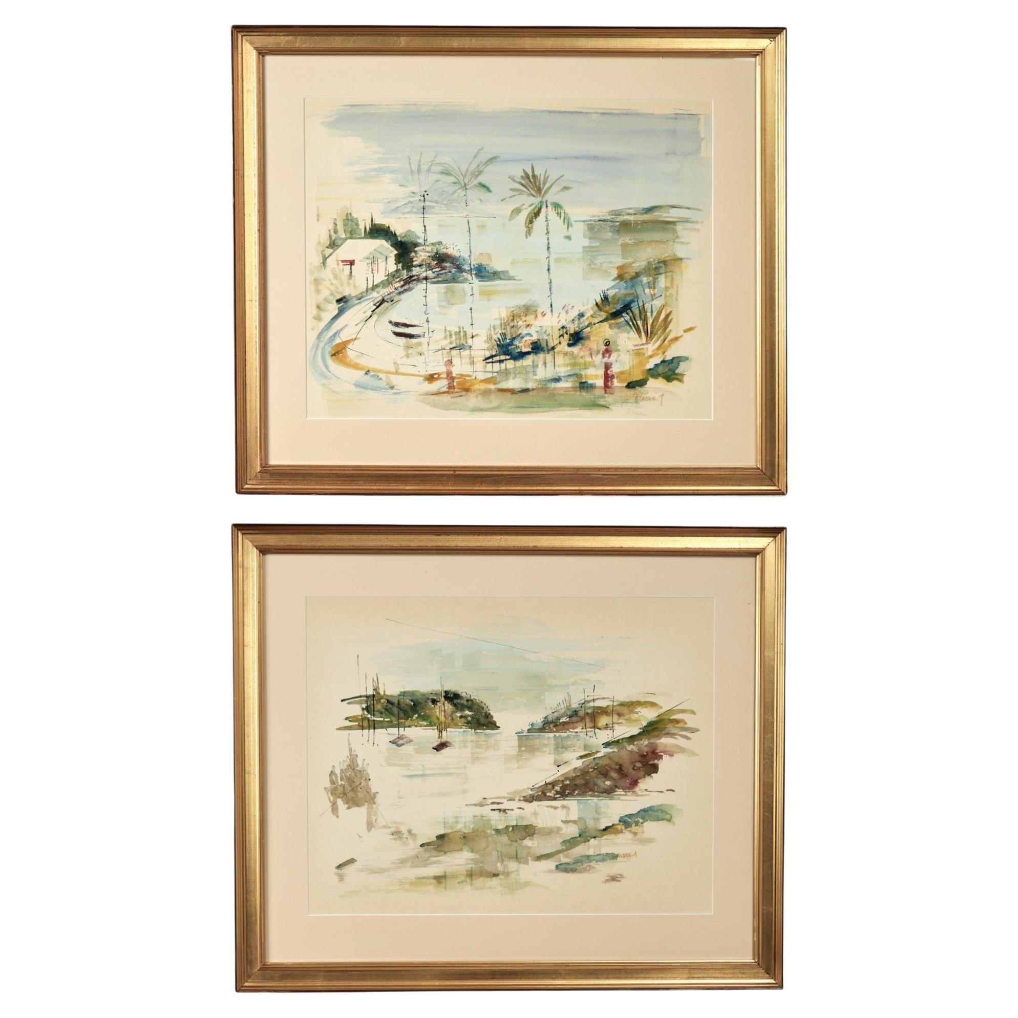 Paire d'aquarelles d'Alfred Birdsey représentant des paysages de la baie des Bermudes en vente