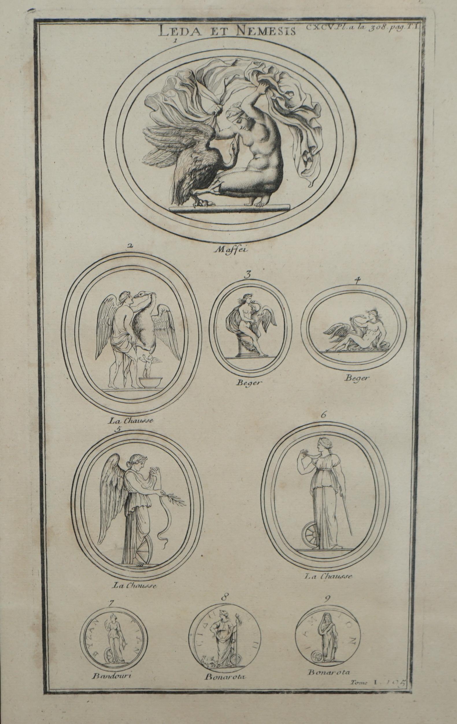 Fait main Paire d'estampes originales de l'antiquité du Grand Tour de Bernard De Montfaucon Paris 1719 en vente