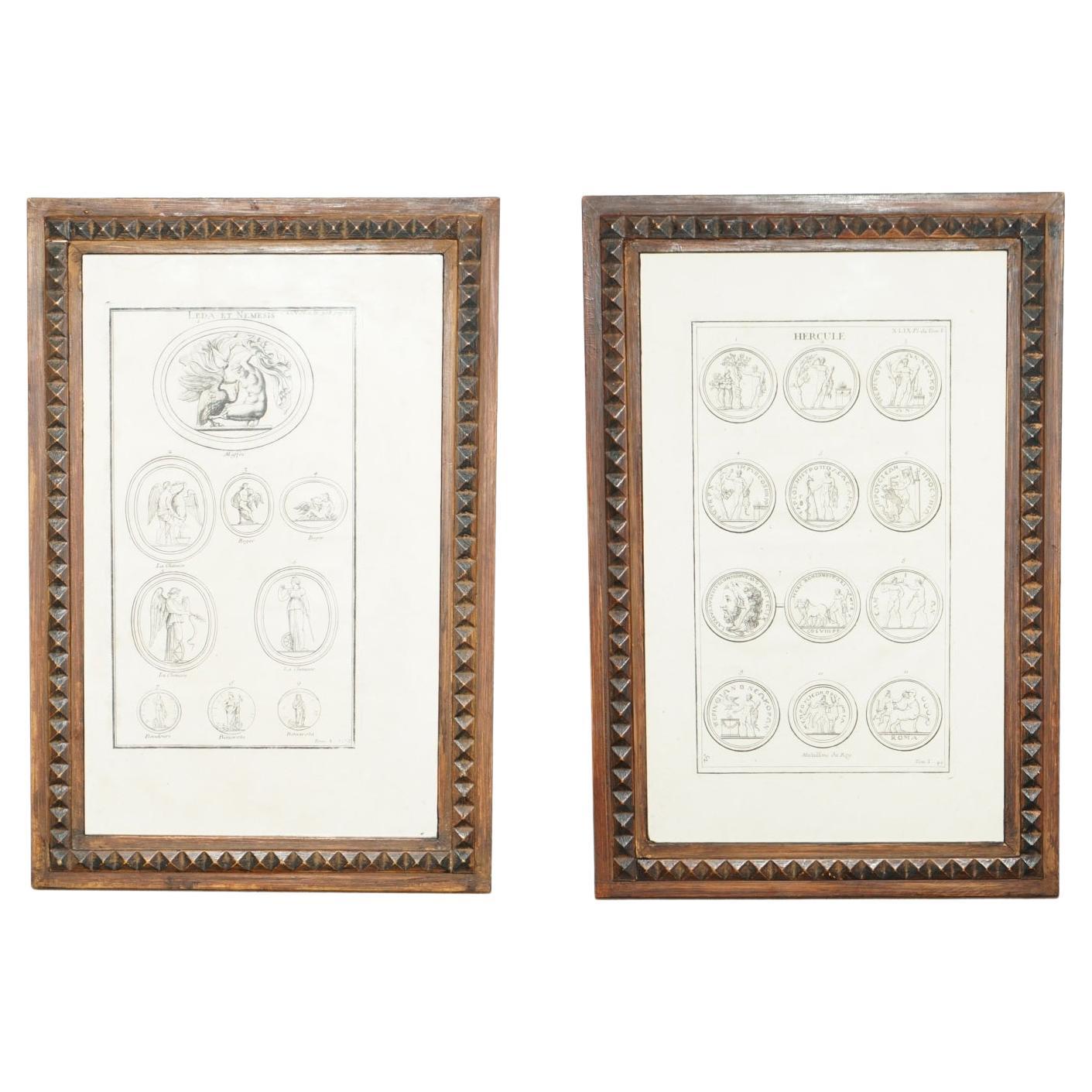 Paire d'estampes originales de l'antiquité du Grand Tour de Bernard De Montfaucon Paris 1719 en vente