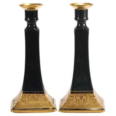 Pair of Bernardaud Limoges Porcelain Candlesticks Decoratedby Stouffer 1914-1918