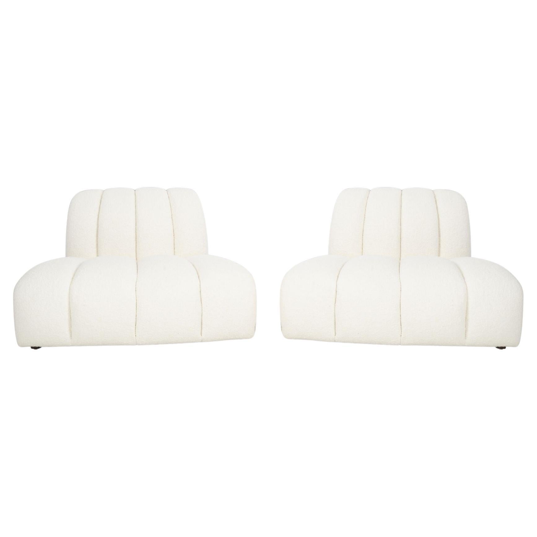 Pair of Berndhart Channeled "Flair" Lounge Chairs with Upholstered Matching Cube For Sale