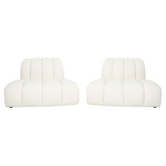 Pair of Berndhart Channeled "Flair" Lounge Chairs with Upholstered Matching Cube