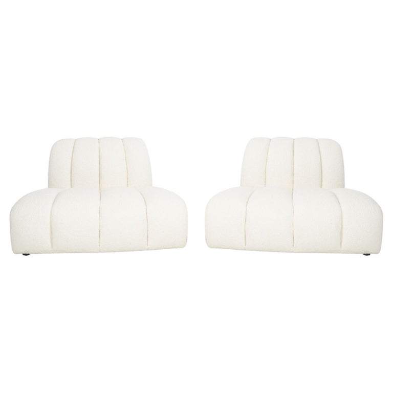 Pair of Berndhart Channeled "Flair" Lounge Chairs with Upholstered Matching Cube For Sale