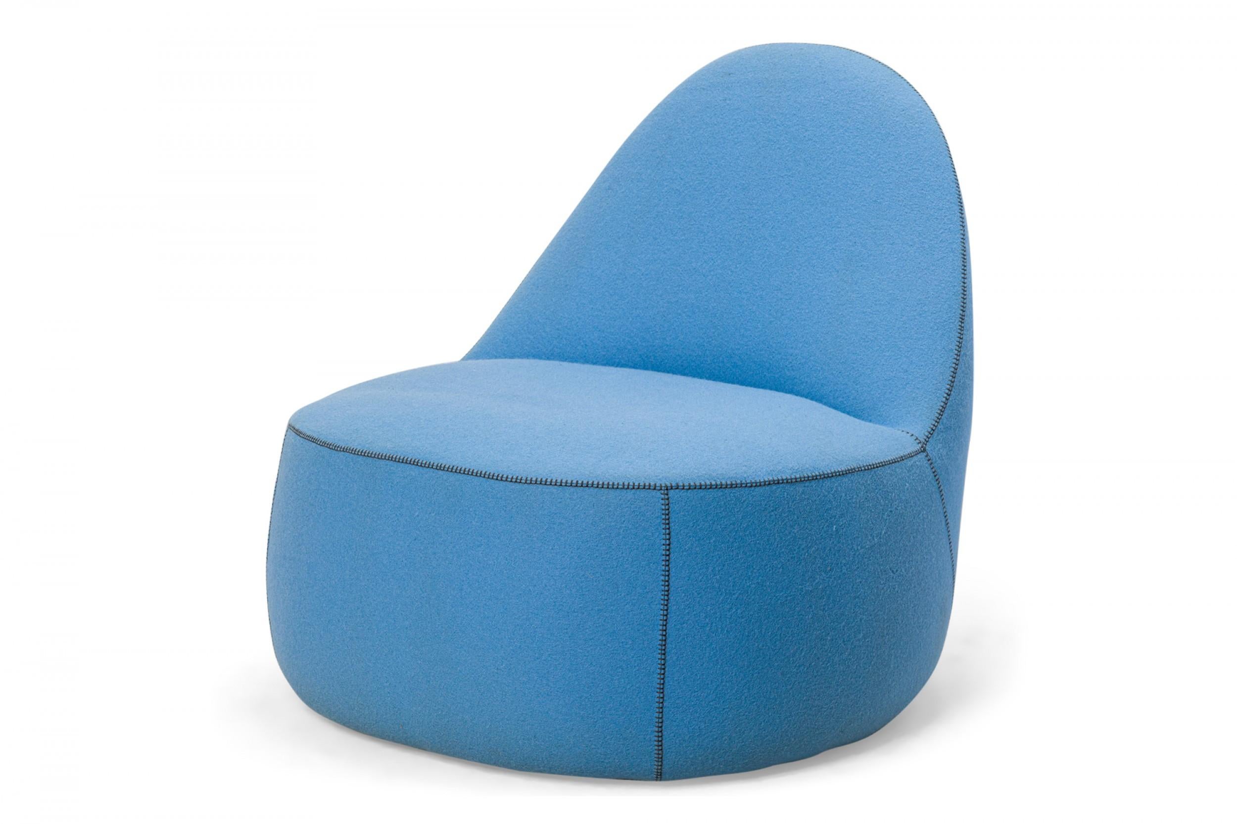Mid-Century Modern Pair of Bernhardt Contemporary 'Mitt' Light Blue Felt Upholstered Slipper Chairs For Sale