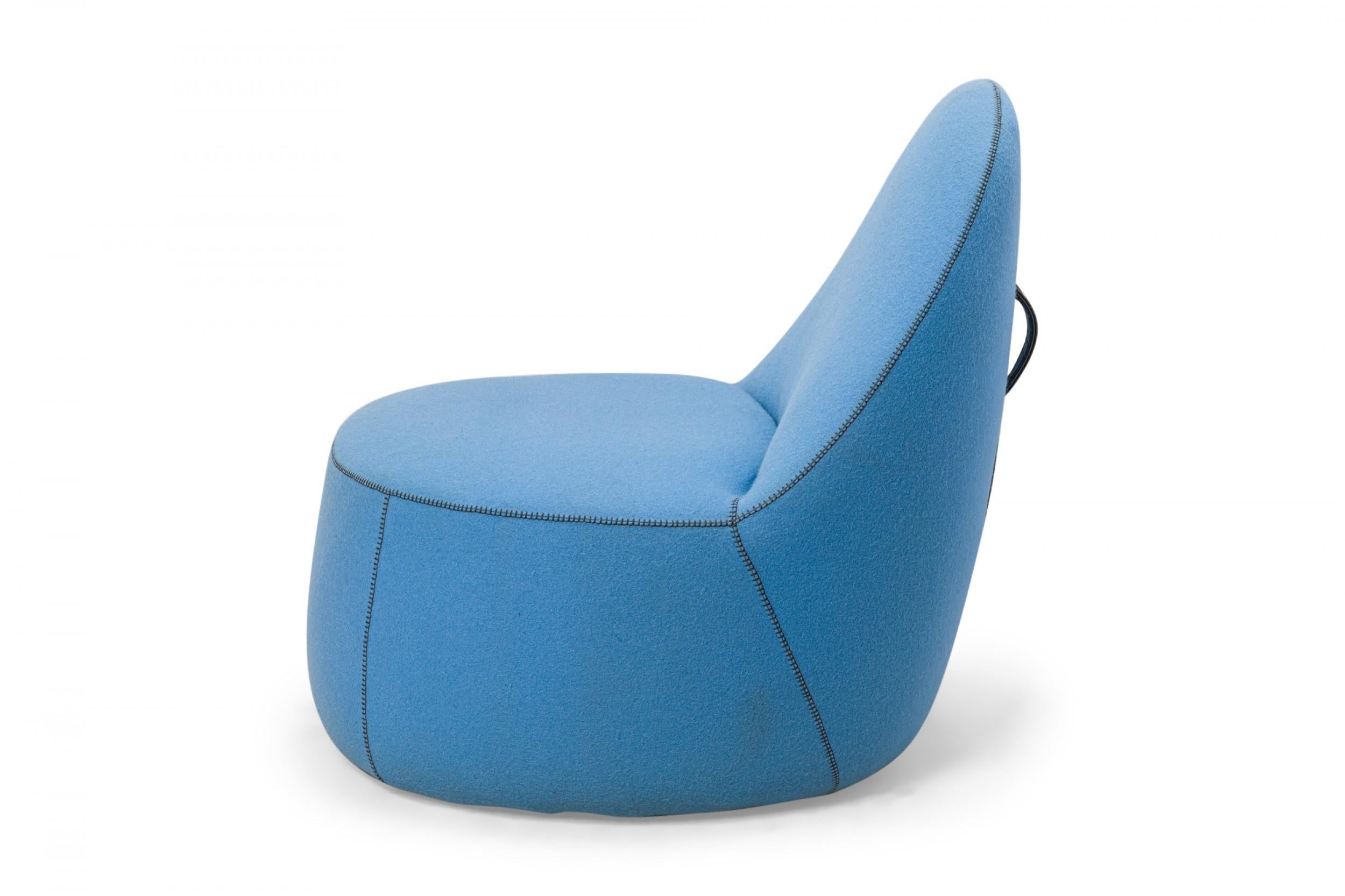 American Pair of Bernhardt Contemporary 'Mitt' Light Blue Felt Upholstered Slipper Chairs For Sale