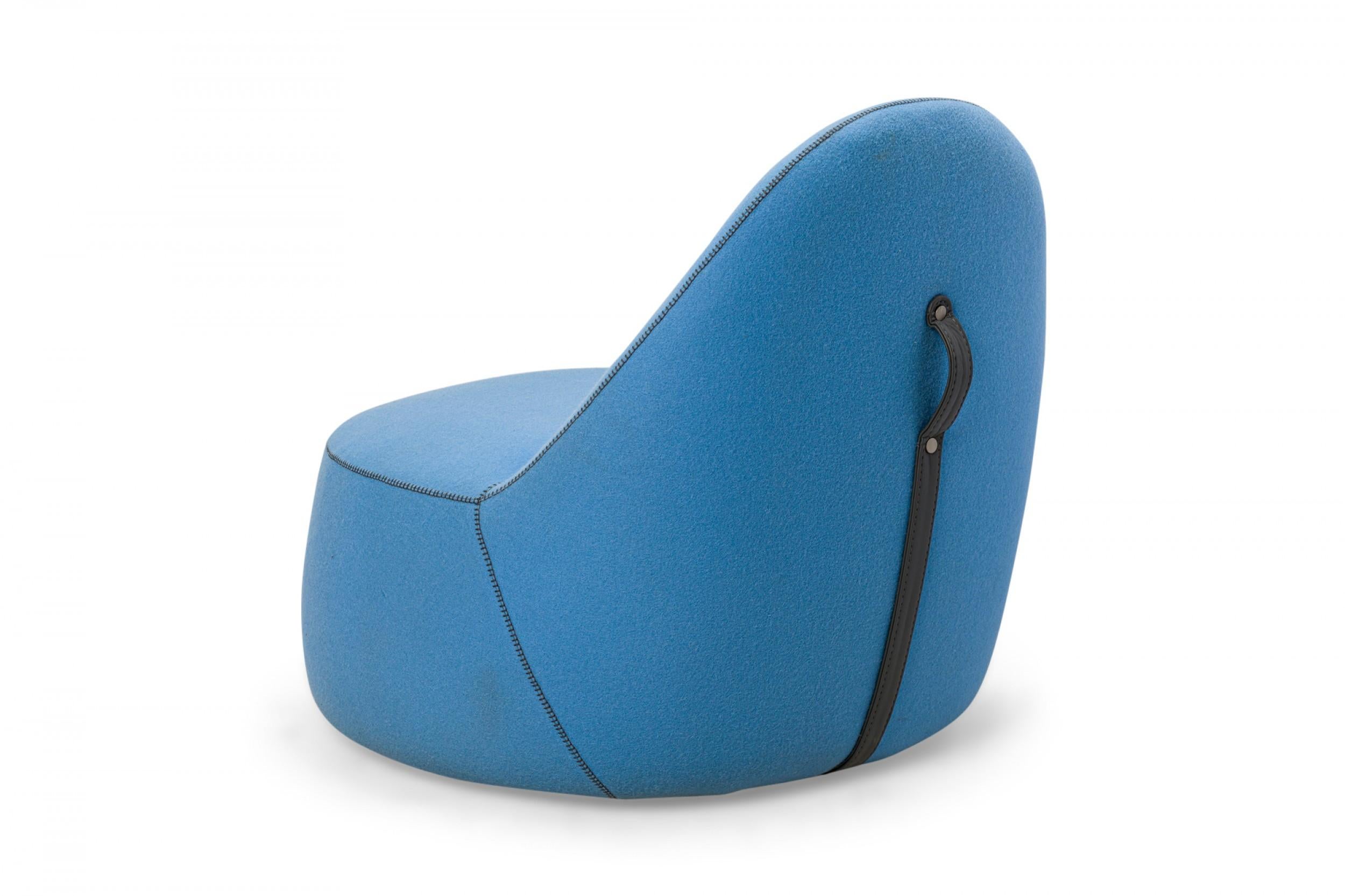 Pair of Bernhardt Contemporary 'Mitt' Light Blue Felt Upholstered Slipper Chairs In Fair Condition For Sale In New York, NY