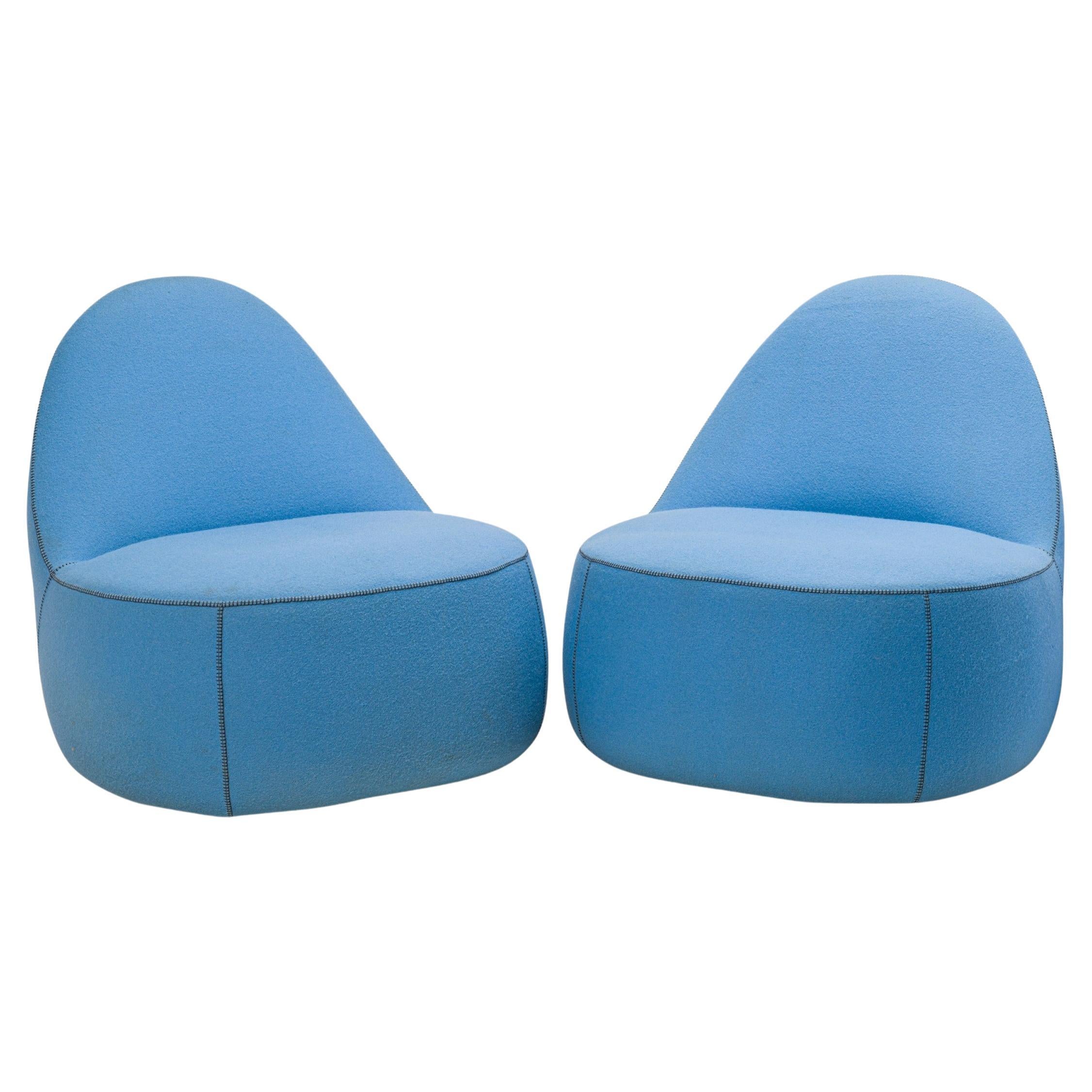 Pair of Bernhardt Contemporary 'Mitt' Light Blue Felt Upholstered Slipper Chairs For Sale