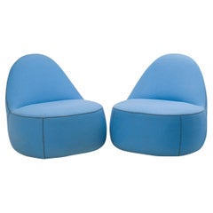Vintage Pair of Bernhardt Contemporary 'Mitt' Light Blue Felt Upholstered Slipper Chairs