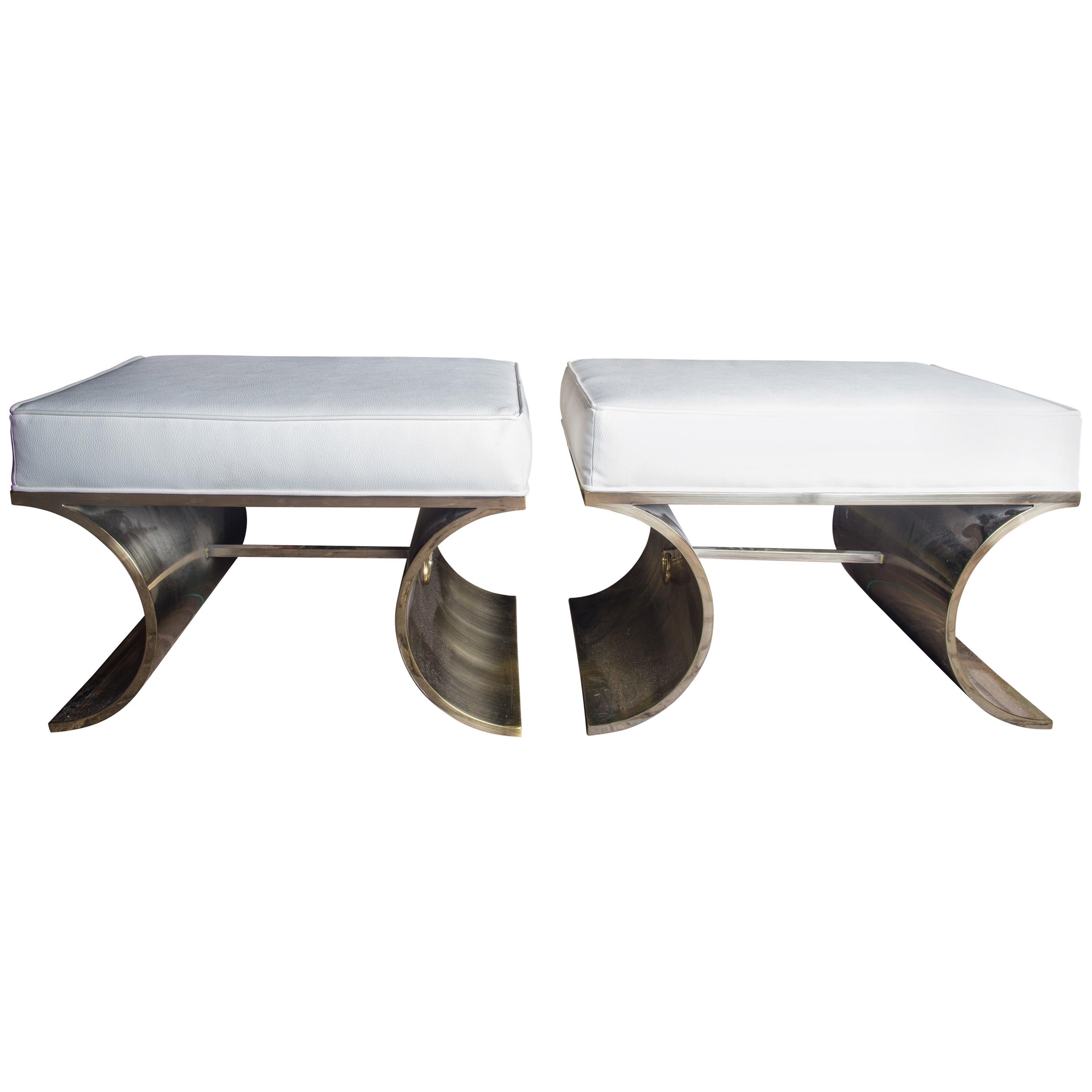 Pair of Bernhardt Curved Steel and Upholstered Benches