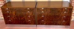 Pair of Bernhardt Flair Rosewood Walnut & Chrome Chests/ NightStands