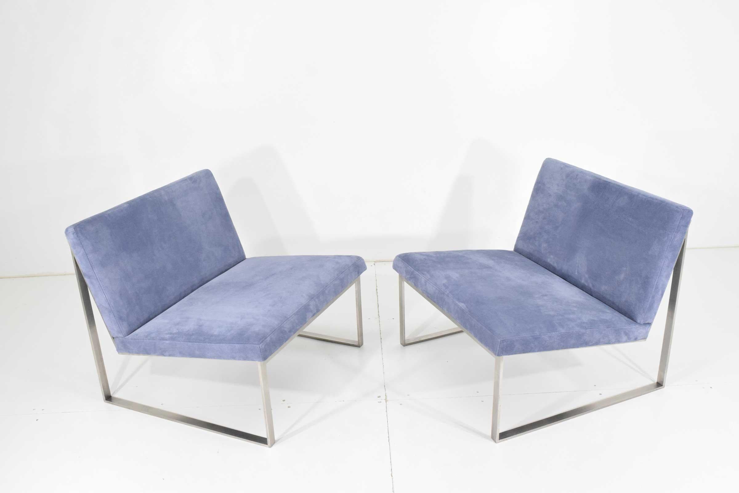 20th Century Pair of Bernhardt Lounge Chairs by Fabien Baron in Holly Hunt Suede