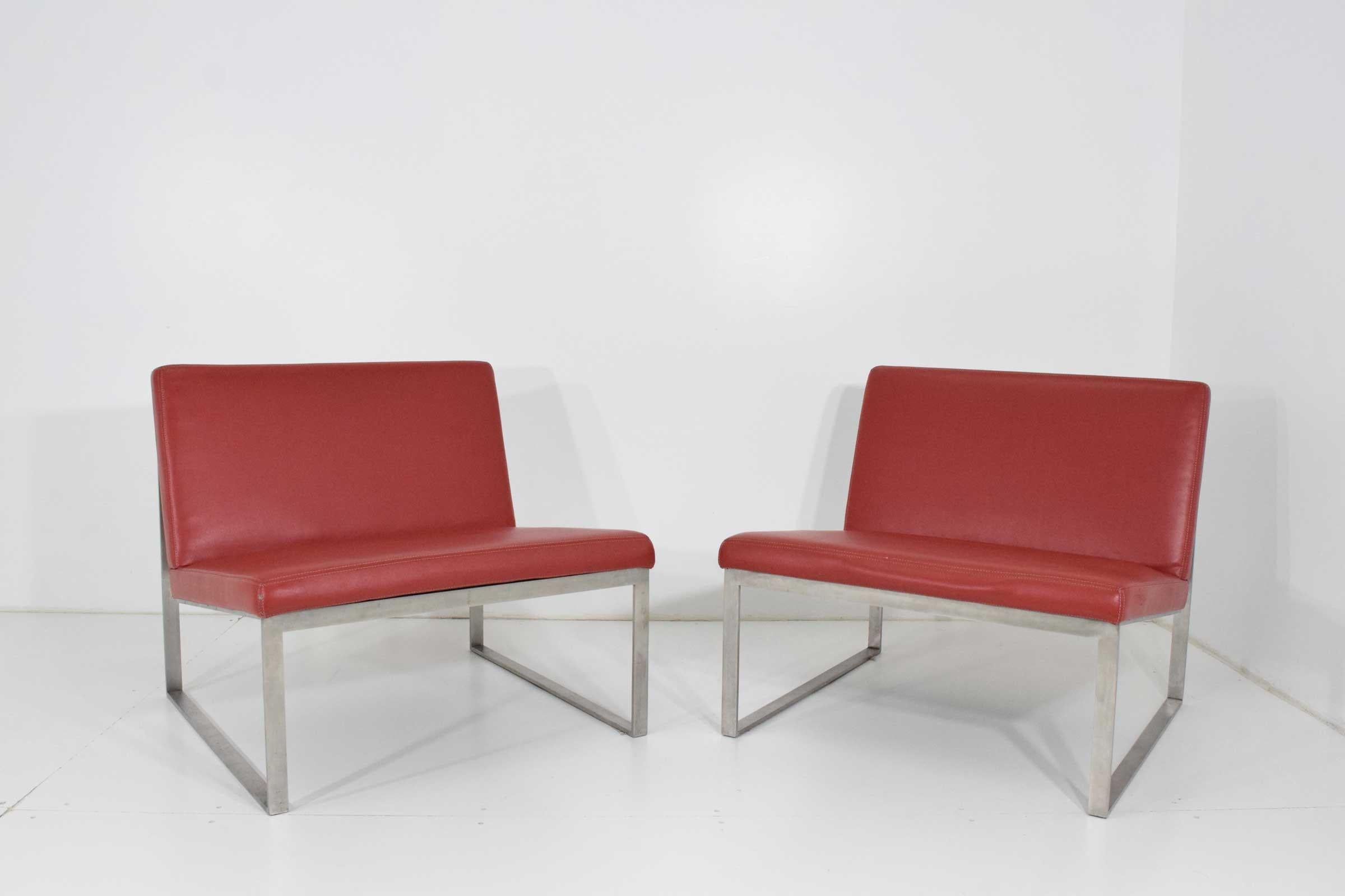 Modern Pair of Bernhardt Red Vinyl Lounge Chairs