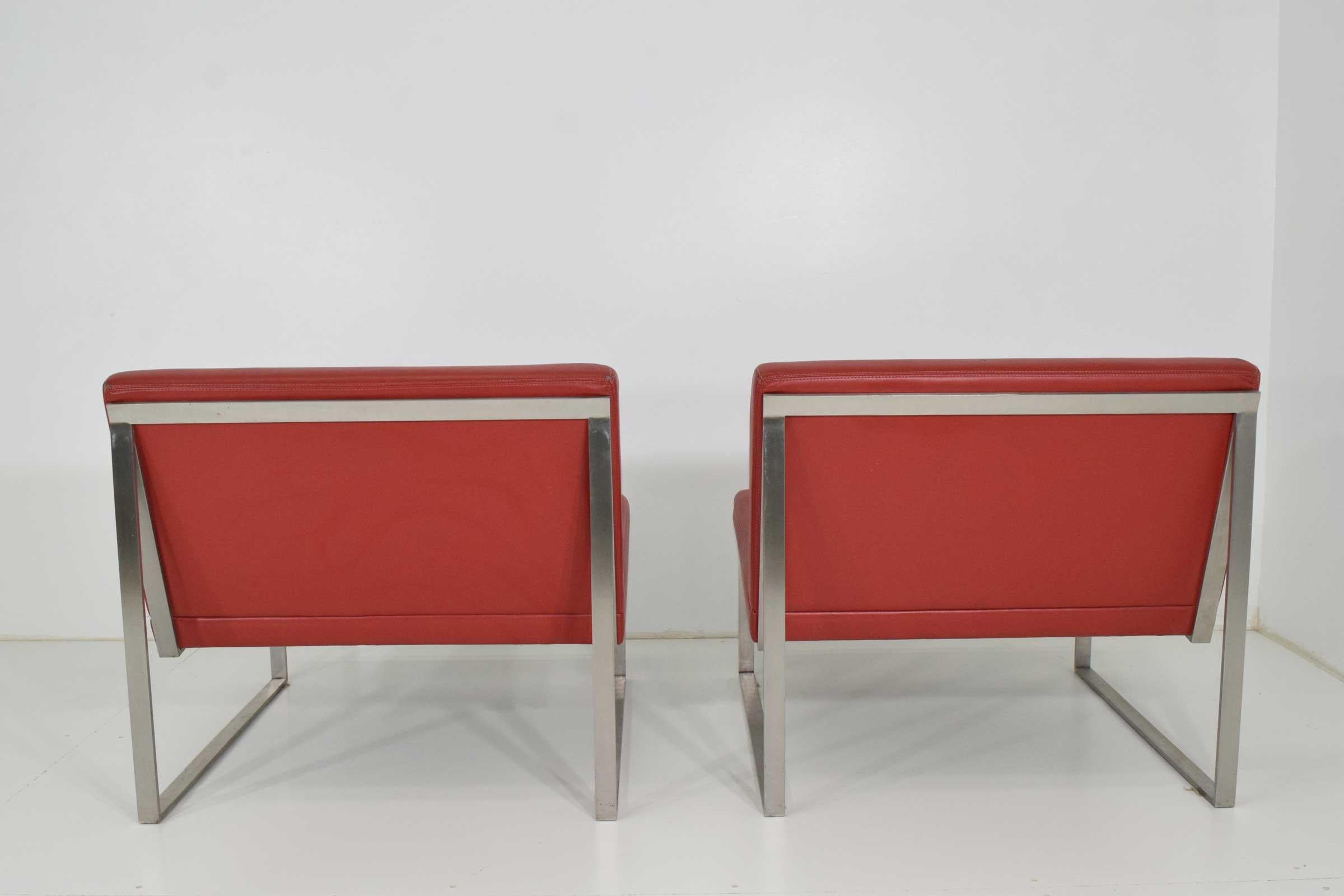 American Pair of Bernhardt Red Vinyl Lounge Chairs
