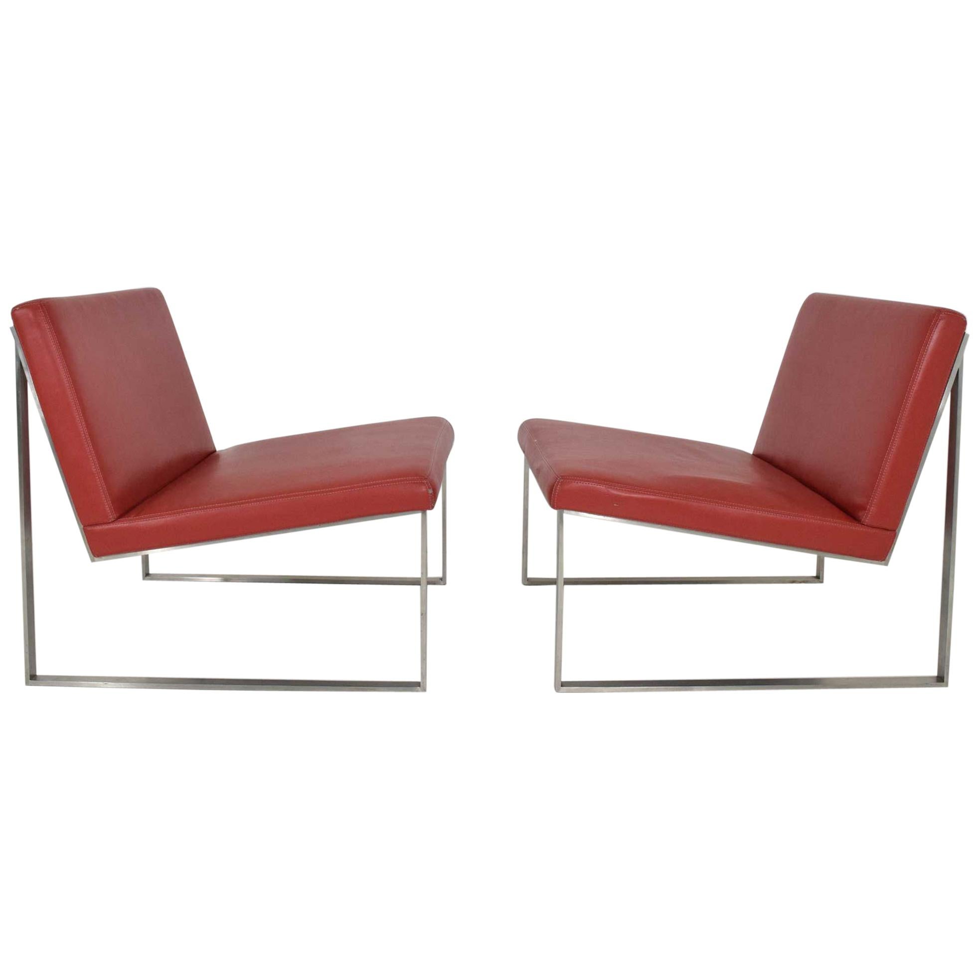 Pair of Bernhardt Red Vinyl Lounge Chairs