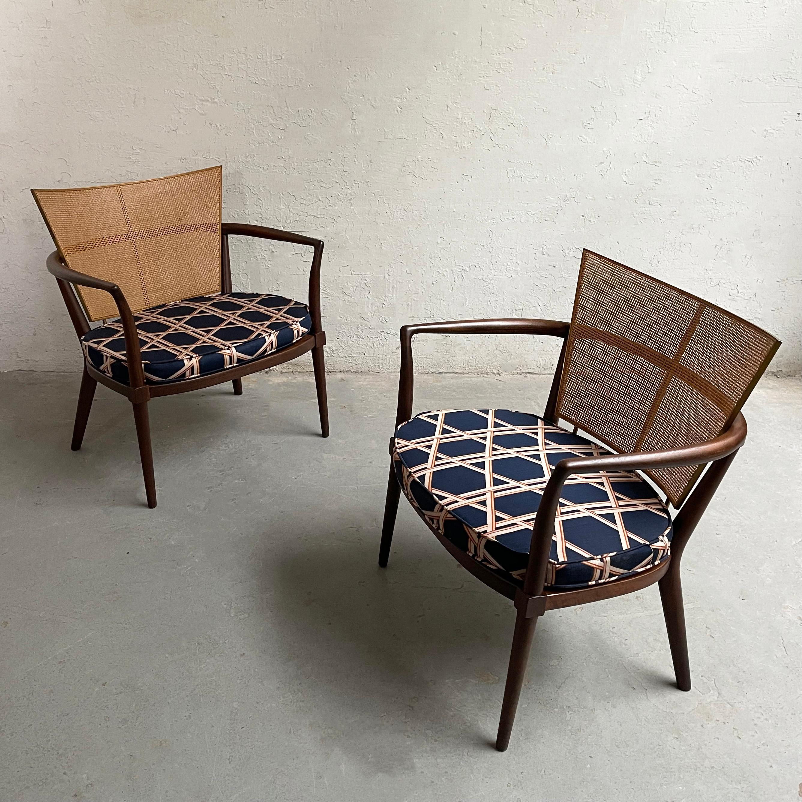 Mid-Century Modern Pair of Bert England Mahogany Cane Back Armchairs For Sale
