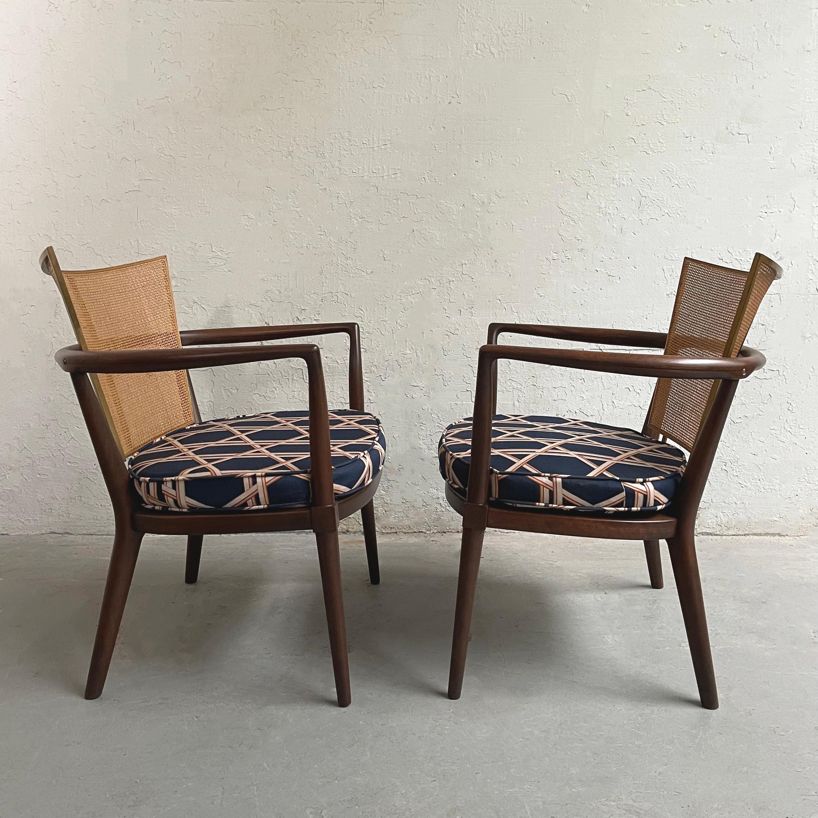 Pair of Bert England Mahogany Cane Back Armchairs In Good Condition For Sale In Brooklyn, NY