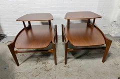 Pair of Bertha Schaefer for Singer Sculptural Walnut Top Step Side End Tables