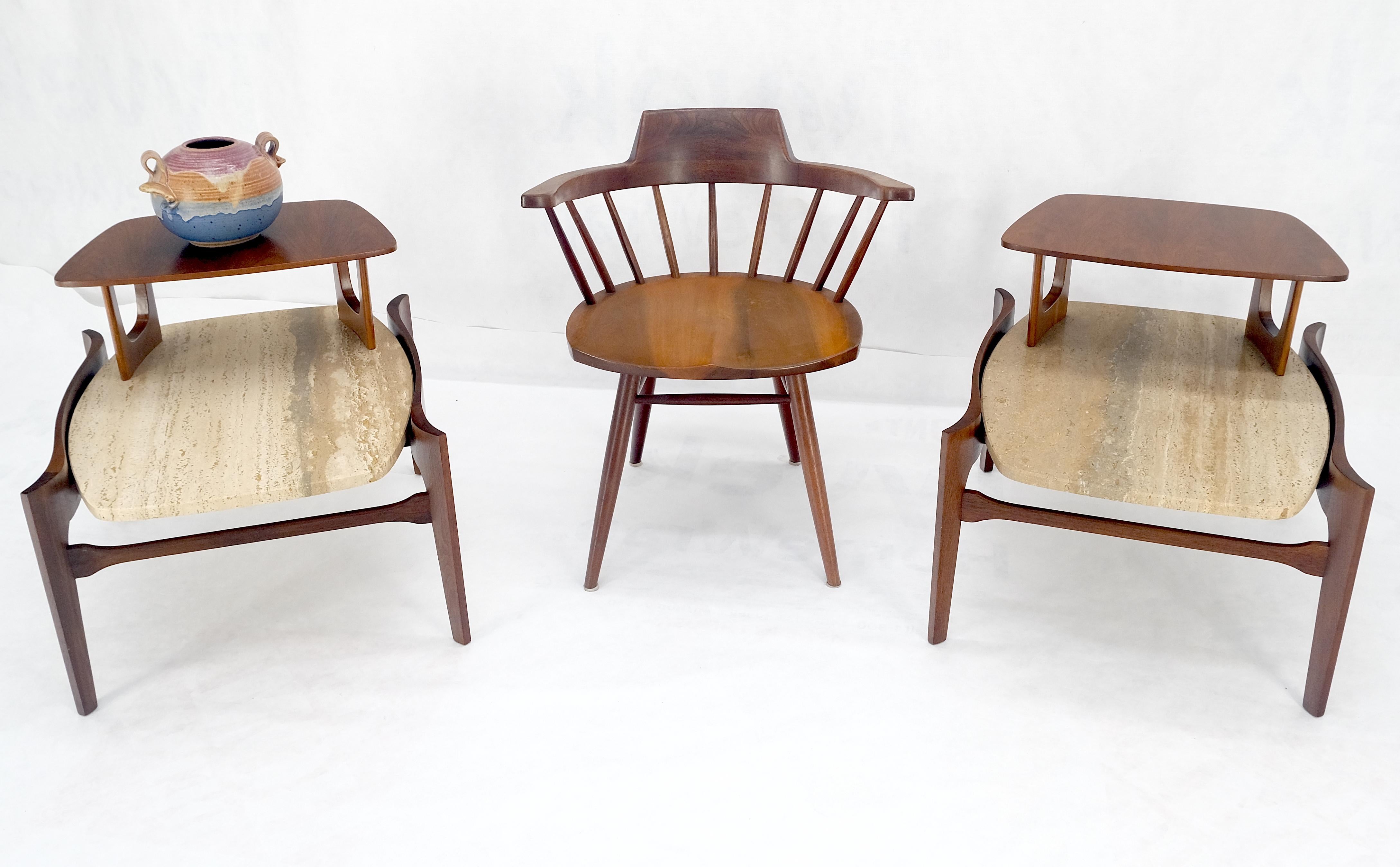 Pair of Bertha Schaefer Walnut Travertine Top Step Side End Tables Stands MINT! For Sale 5
