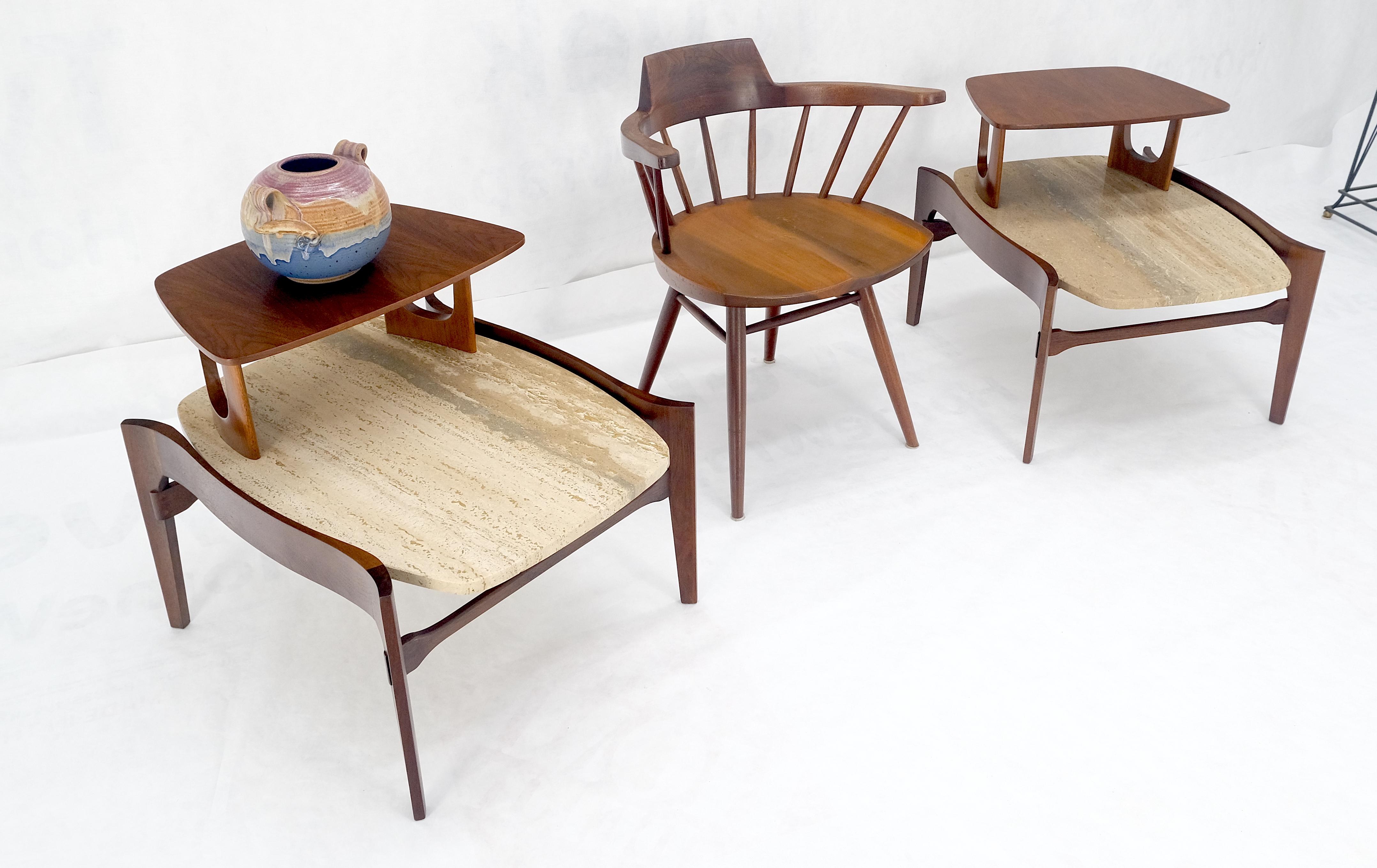 Pair of Bertha Schaefer Walnut Travertine Top Step Side End Tables Stands MINT! For Sale 6