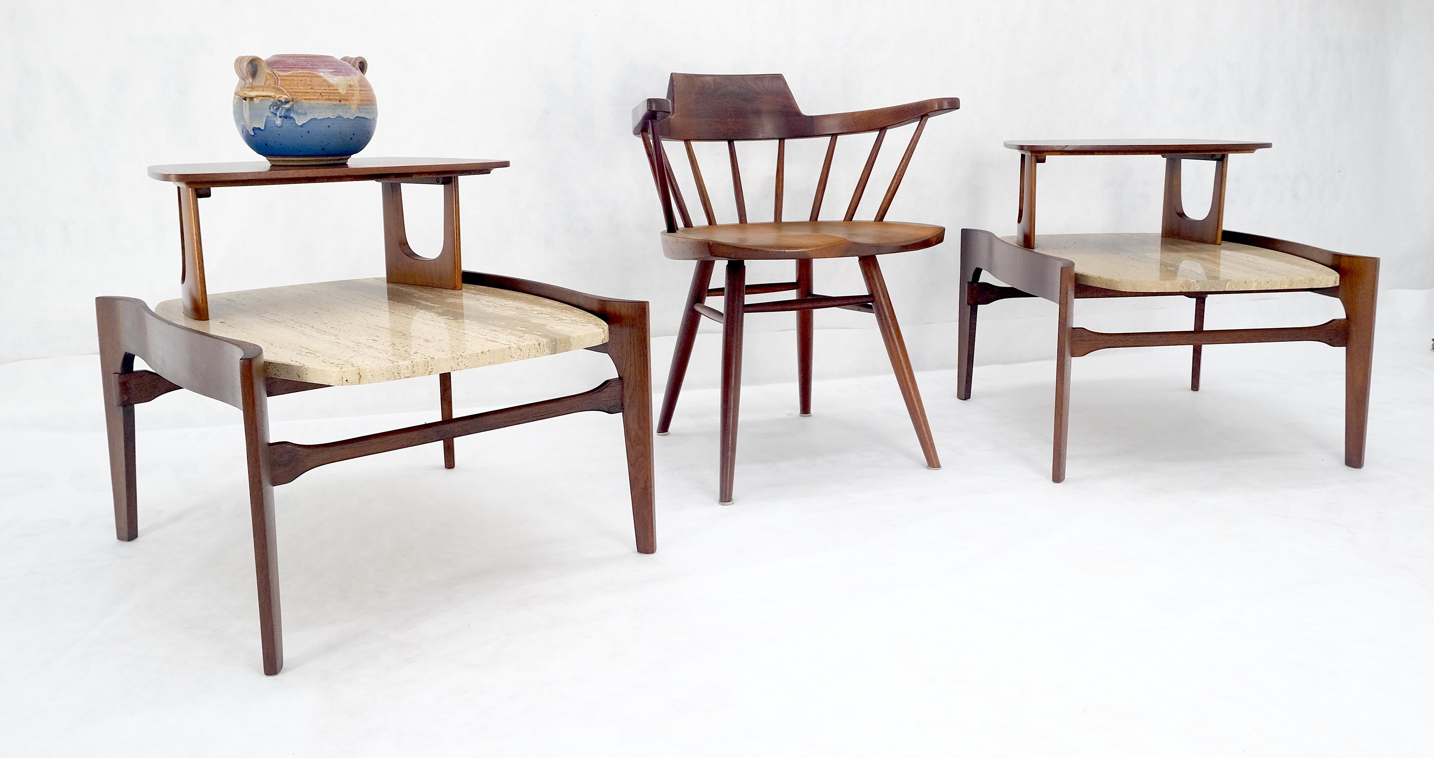 Pair of Bertha Schaefer Walnut Travertine Top Step Side End Tables Stands MINT! For Sale 7