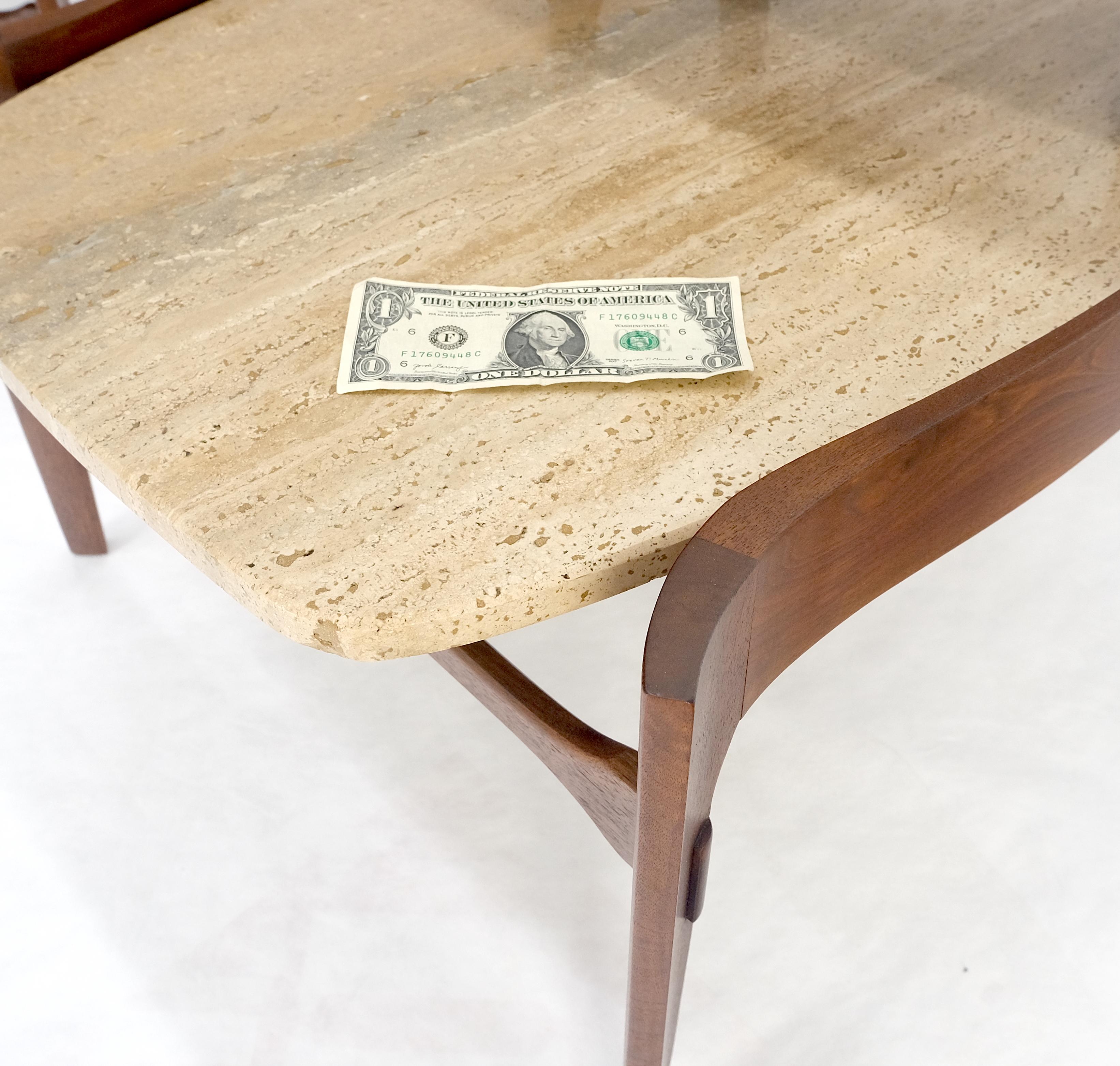 20th Century Pair of Bertha Schaefer Walnut Travertine Top Step Side End Tables Stands MINT! For Sale