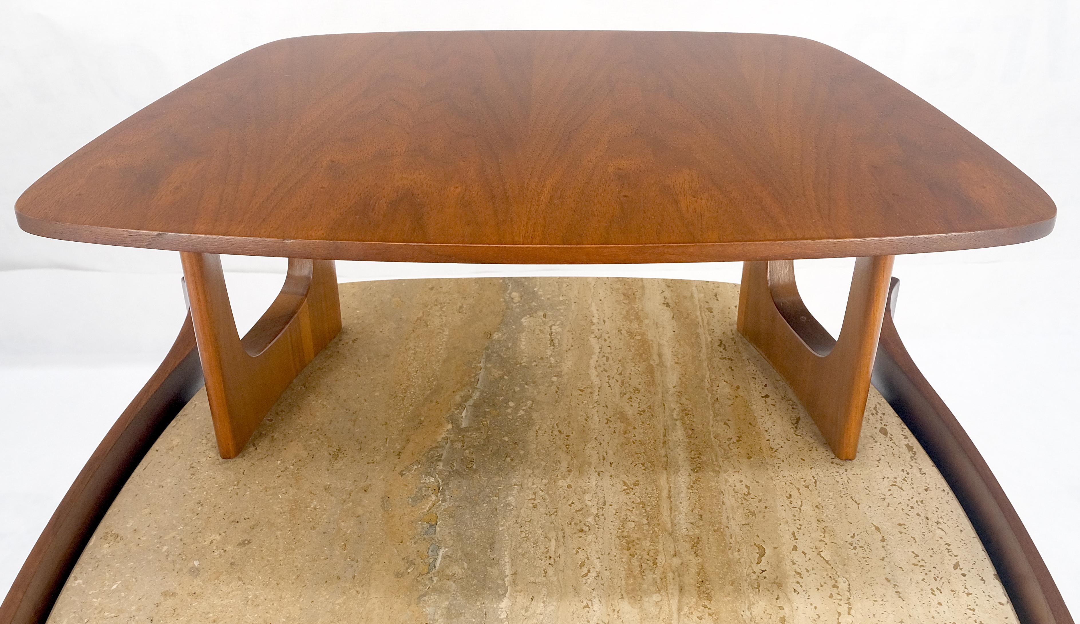Pair of Bertha Schaefer Walnut Travertine Top Step Side End Tables Stands MINT! For Sale 1