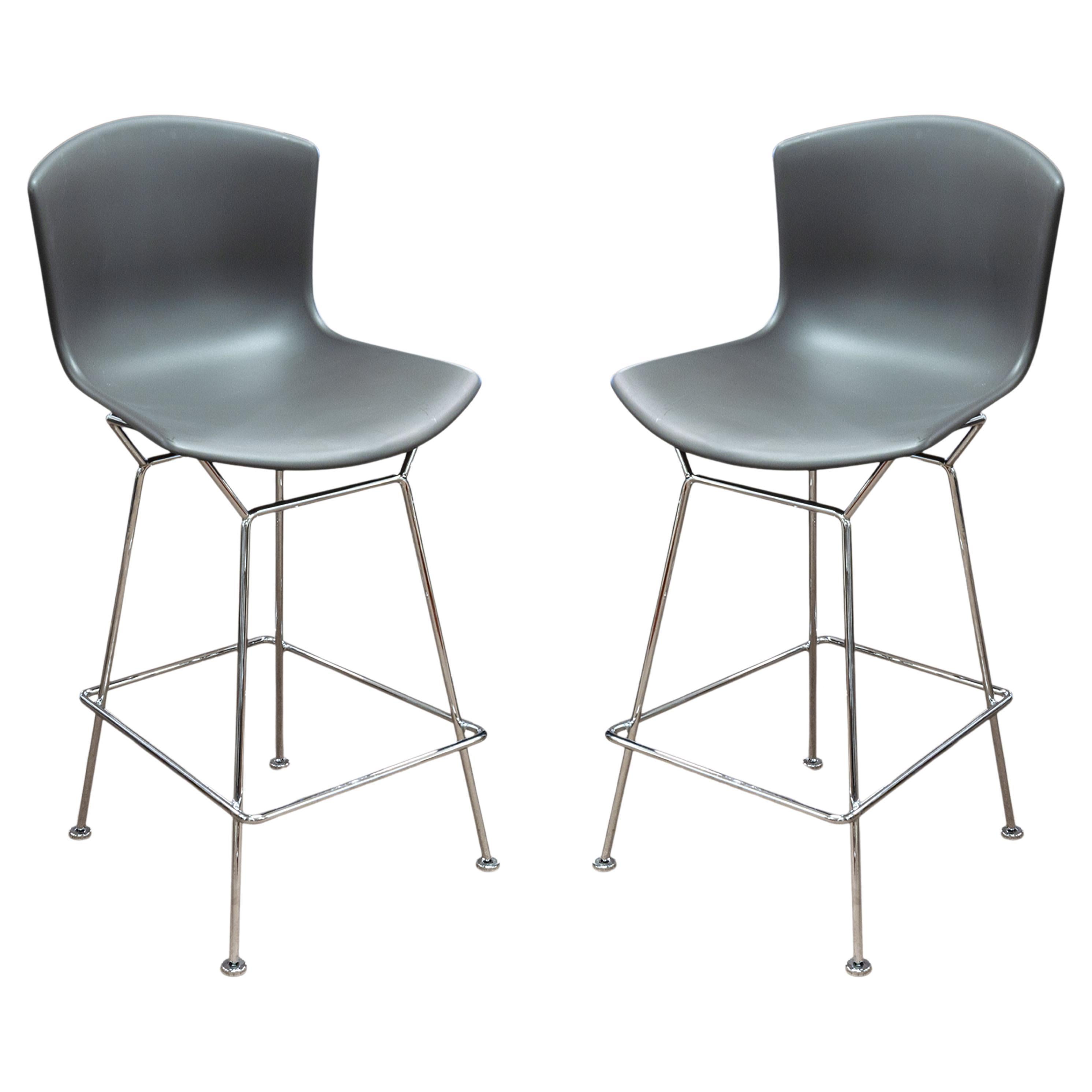 Pair of Bertoia for Knoll Contemporayr Modern Grey Molded Shell Counter Stools