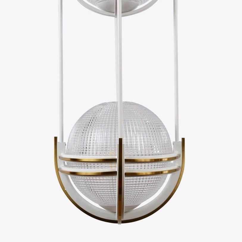 Coppia di plafoniere a sospensione in vetro globulare di design Art Déco su misura in vendita 1