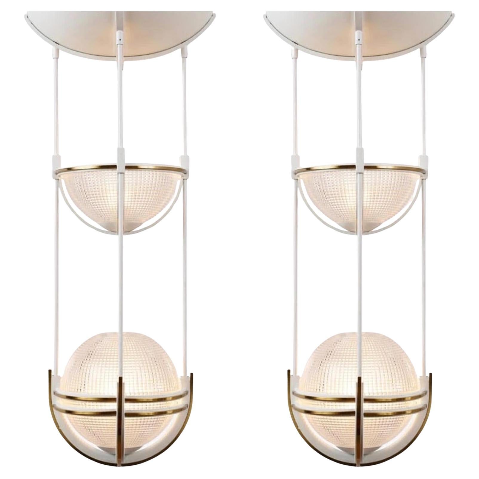Pair of Bespoke Art Deco Design Holophane Globular Glass Pendant Ceiling Lights